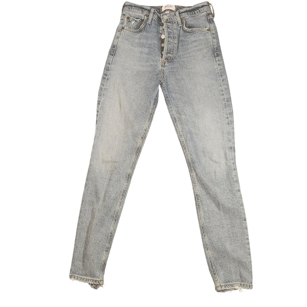 AGOLDE Jeans Womens 26 Light Blue High Rise Button‎ Fly Raw Hem Skinny Denim